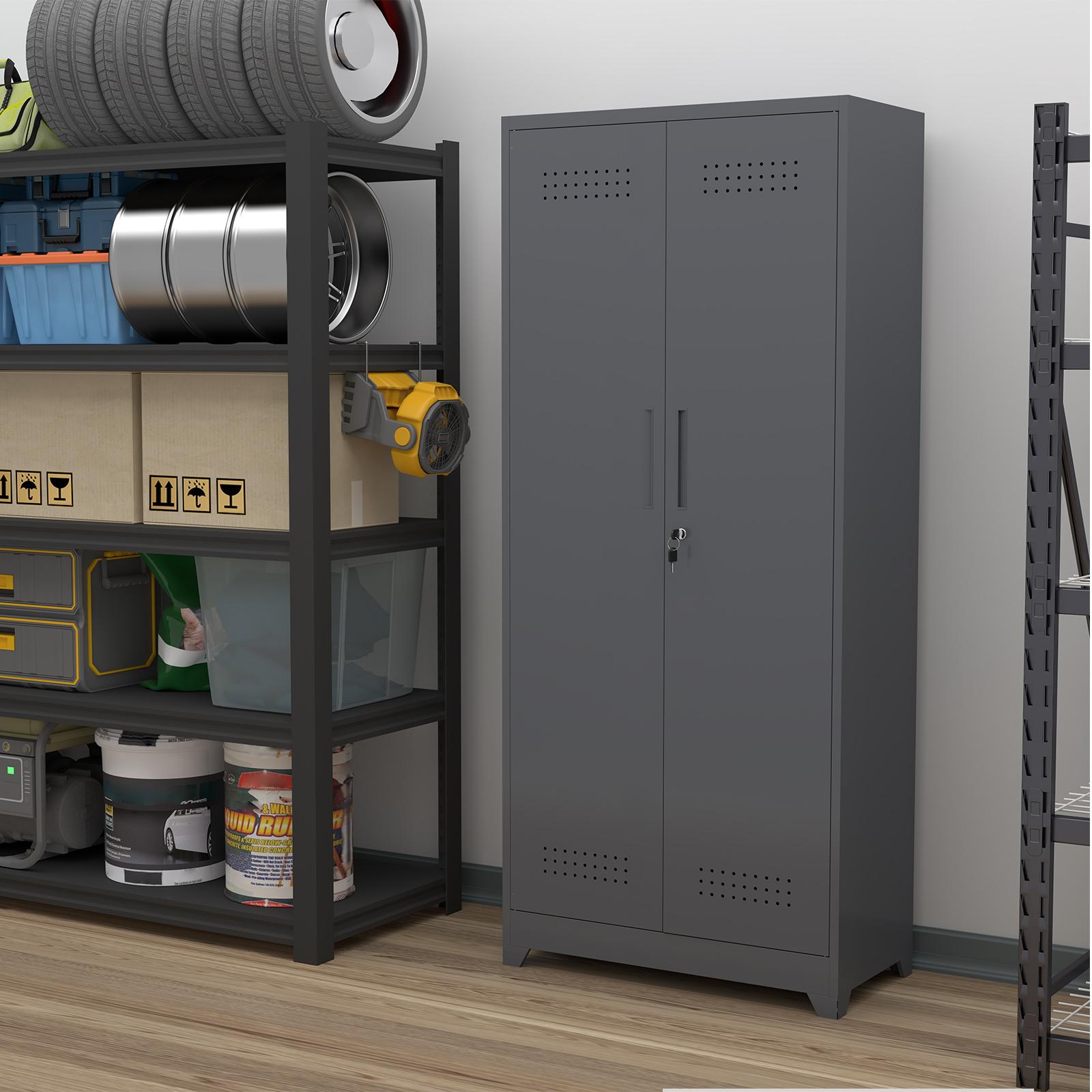 Broom Storage Cabinet With Locking Doors