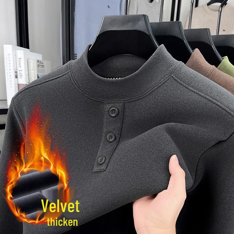 

Men s Winter Plus Velvet Casual Hoodie - Solid Color, Half-High Collar, Soft, Thick, Skin-Friendly Base Layer Shirt XXXXL