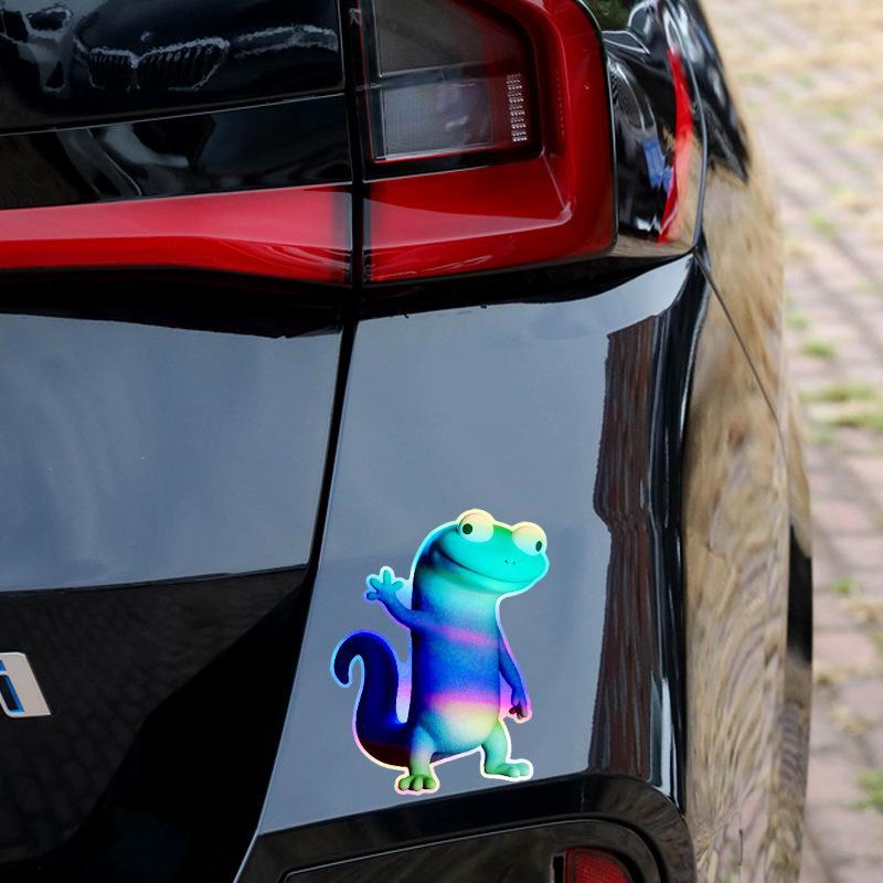 1Pcs Holographic Wave Lizard Vinyl Decal, Rainbow Waterproof For Rear Window, Helmet & Laptop Decor