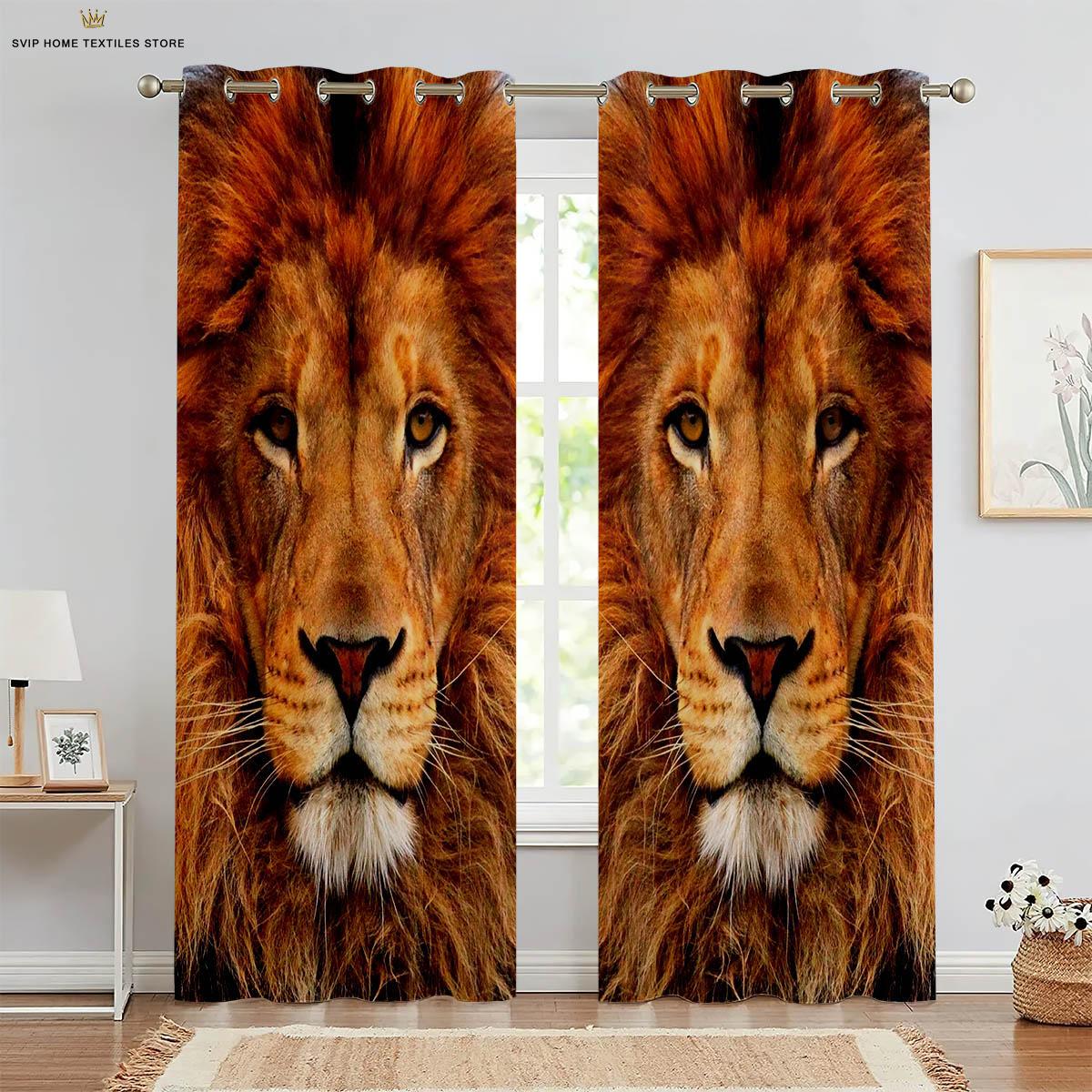 

3D Pattern Printing Polyester Fibercurtains, Lion, Tiger, Animal, Bedroom Space, Living Space, Kitchen Area,Decorative Piece, Home Decorative Piece W50X130H(CM)X2PCS&Grommet Top