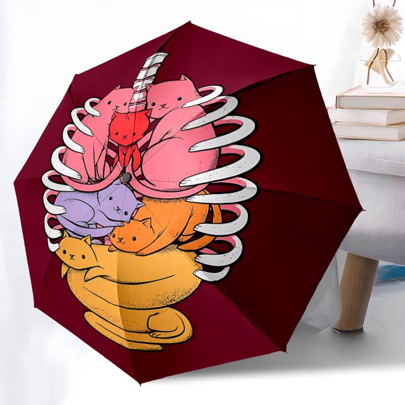 1pc Cat Family Automatic Folding Umbrella Portable Collapsible Umbrella for All Seasons, 8-Rib Durable Construction, Perfect Gift 038