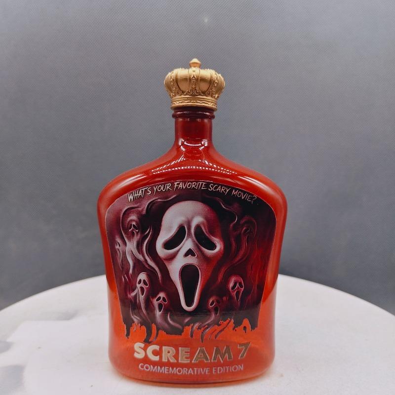 Scream Commemorative Glass Bottle, Ghost Face Horror Movie Collectible Decanter, Crown Cap Liquor Bottle for Bar Decor Gift