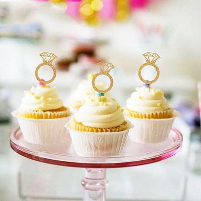 20pcs Party Favors Birthday Kids Cake Decor Glitter Diamond Ring Picks Cupcake Toppers