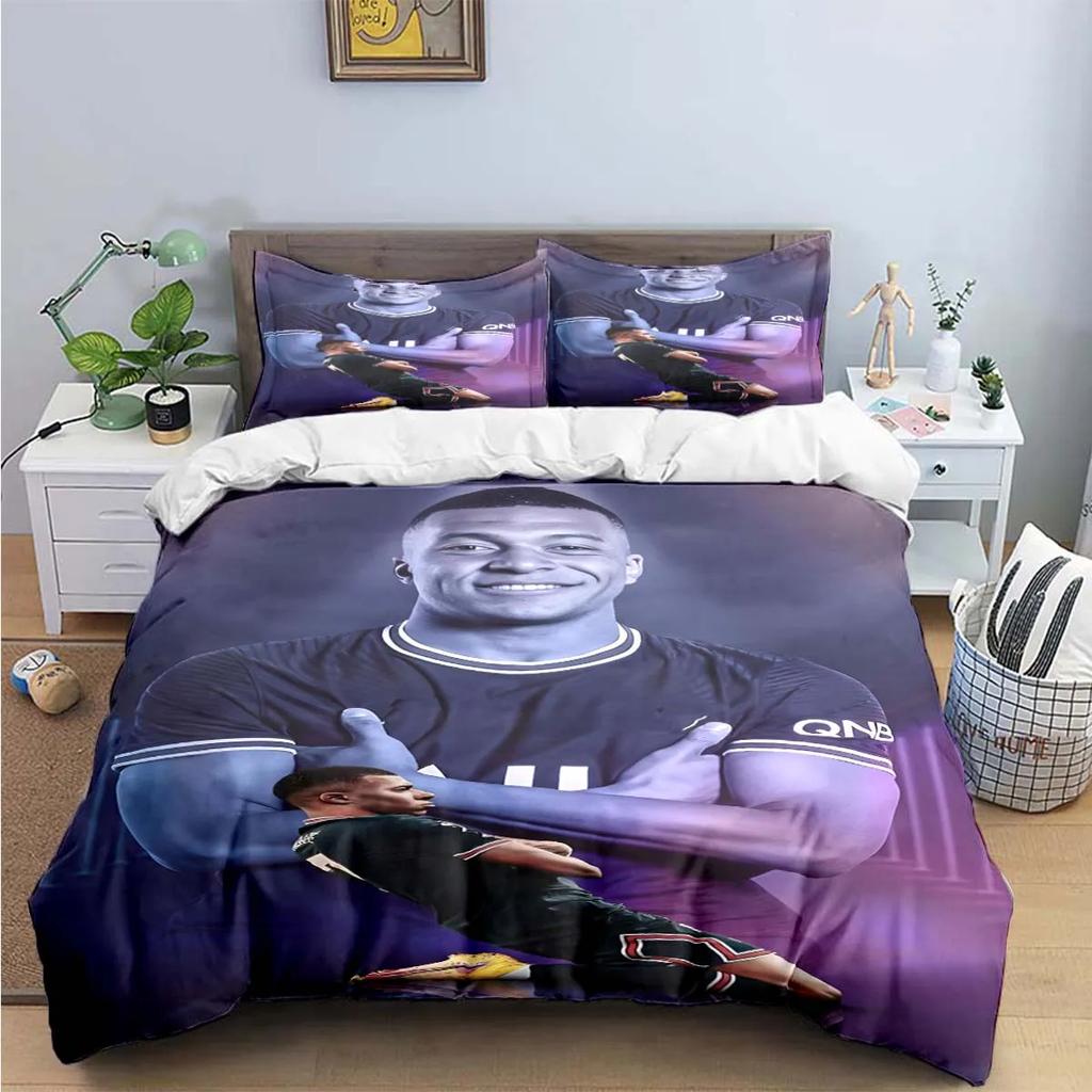 Set de așternuturi de modă cu imprimeu Fotbalist M-Messi R-Ronaldo Huse de pilotă Plapumă Pat Tineri Copii Fete Băieți Cadou de Lux