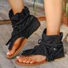 Women's Sandals European American Retro Flat Bottom Tassel Hollow Toe Womens Sandals Fashion High-top Cool Boots Sandalias Mujer
