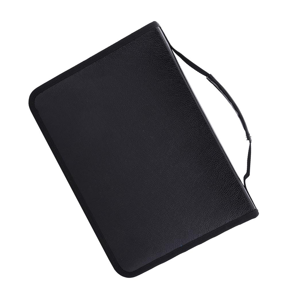 1pc Large Capacity PU Leather Fabric Pencil Case Zipper Pen Bag (Black)