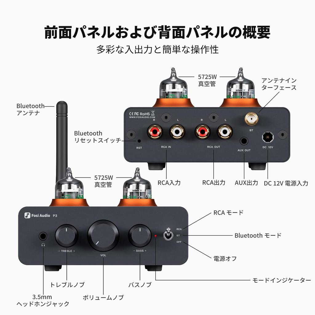 Fosi Audio P3 Vacuum Tube Preamplifier Headphone Amplifier Compact Home Audio Mini Vacuum Tube Preamplifier Bluetooth aptX LL HD Bass Control HiFi