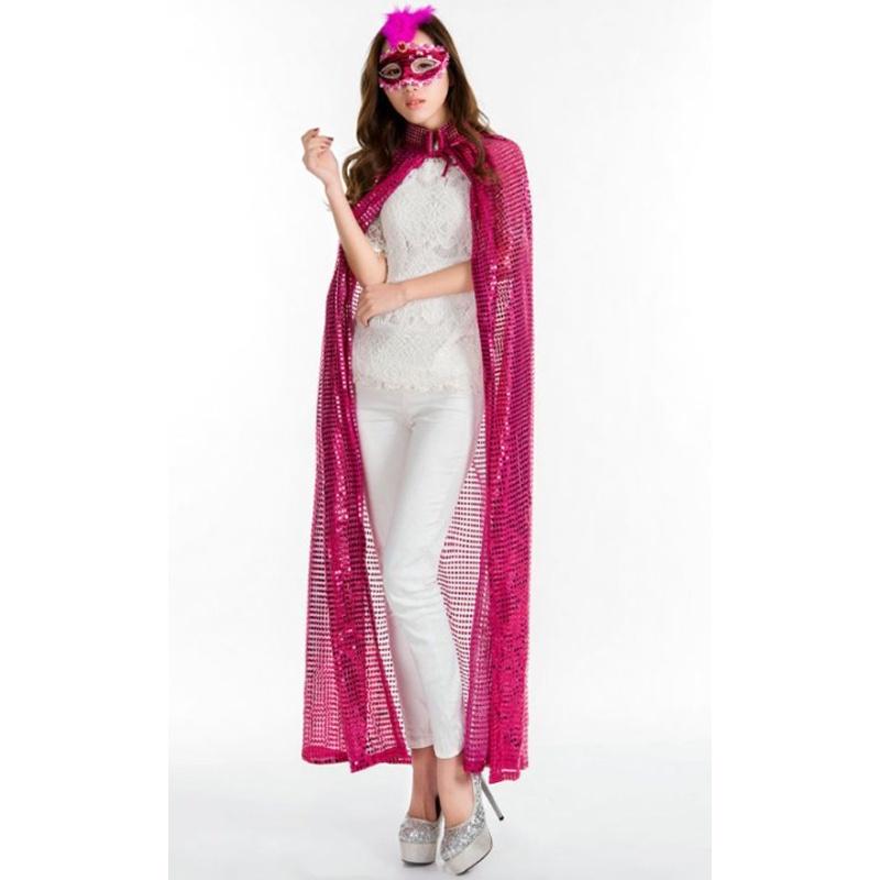 

Women Halloween Cape Full Length Sequin Cosplay Party Costume Dress Prop Up розовый