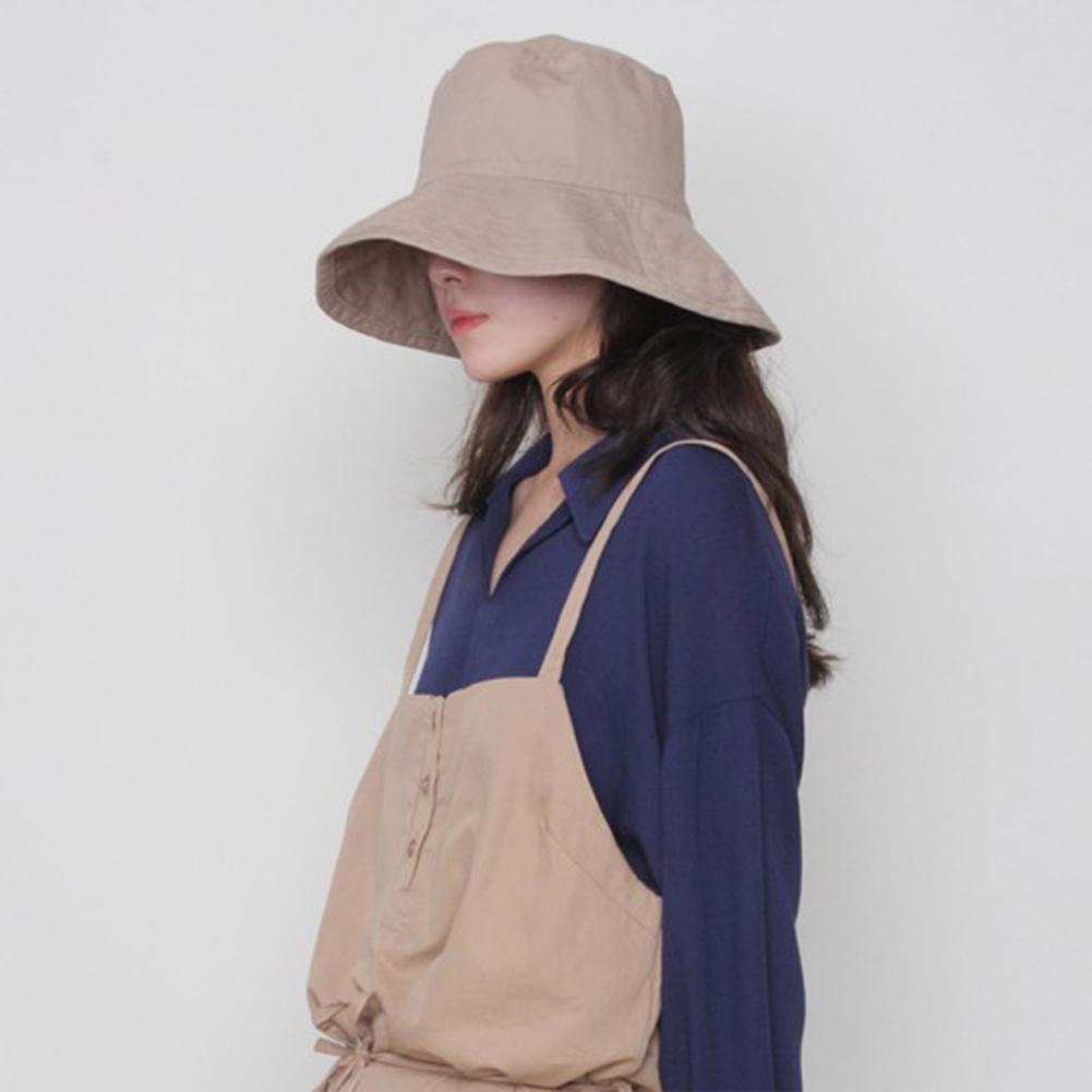 Women Summer Solid Color Large Edge Breathable UV Protection Fisherman Hats