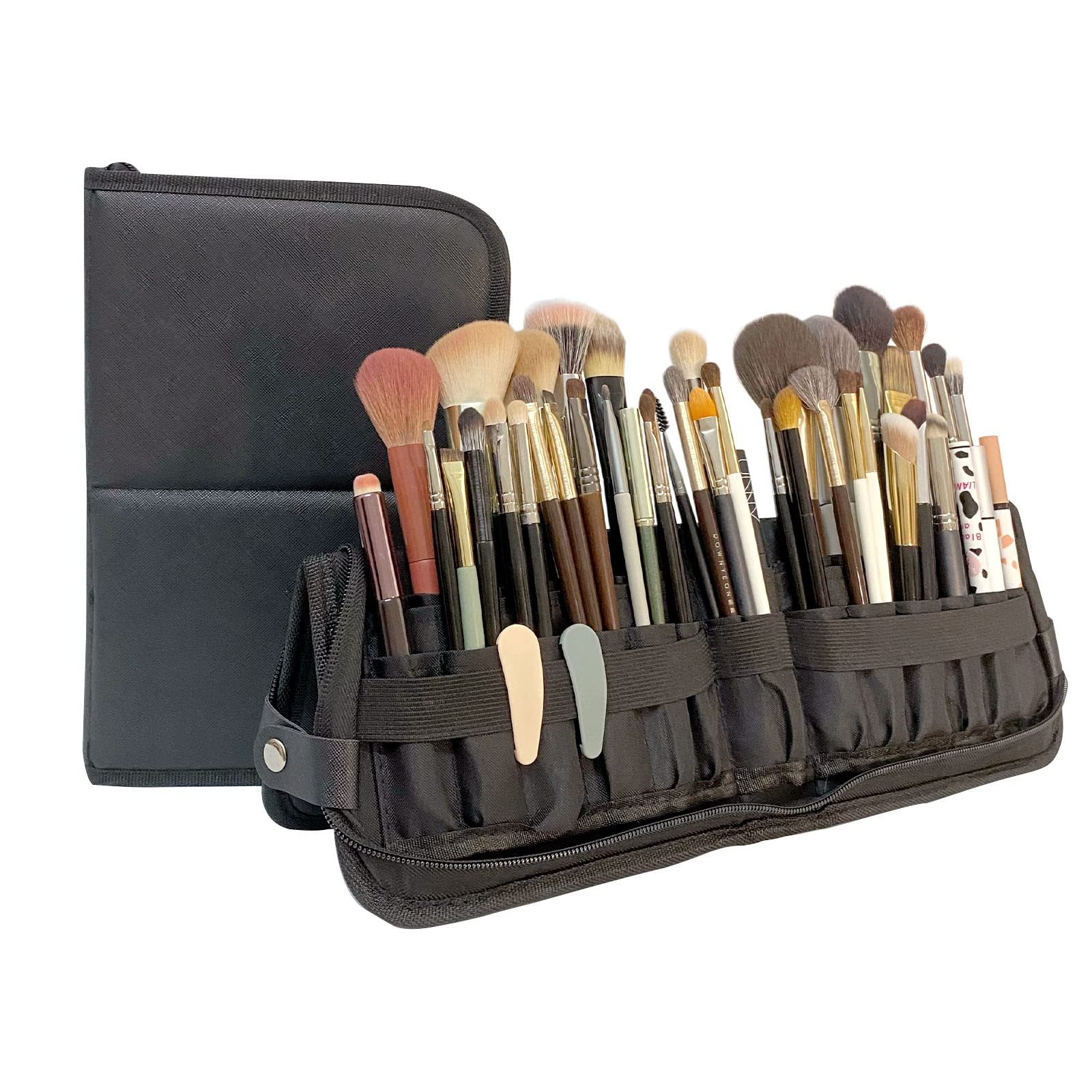 

Large Capacity Makeup Brush Holds Over 40 Professional Makeup Brush Storage 18 Portable Makeup Brush Freestanding Perfect for Hairdressers and чорний