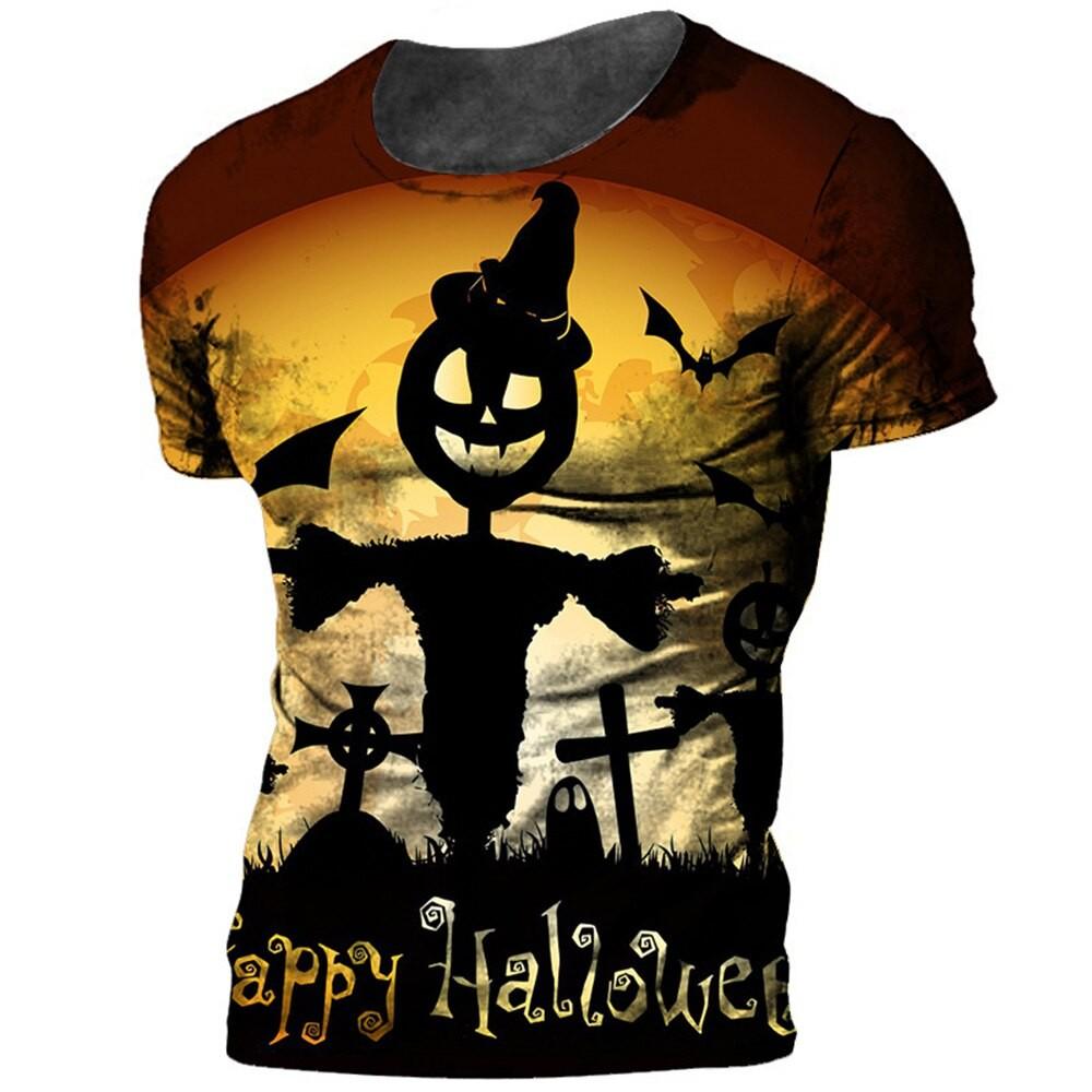 Halloween Men's T-shirt Pumpkin 3D Printed Retro Short Sleeve Fashion Hoodie Street Wear Party T-shirt Men's Oversized Clothing