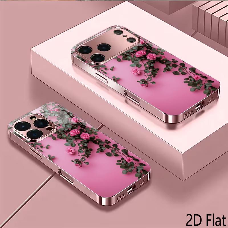oseVine 2DFlat For iPhone17 18 16 15 14 13 12 11 Pro Max XS XR 8 7Plus Phone Cover Shockproof Protective Back Cover
