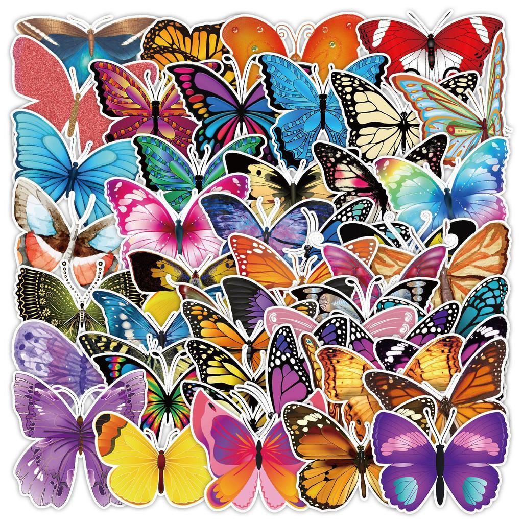 50 Butterfly Graffiti Waterproof Stickers for Suitcases, Phones, Skateboards, Notebooks, and Journals.