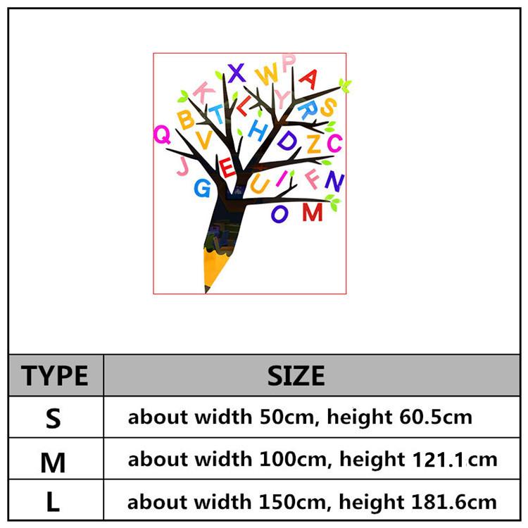 Cartoon Pencil Tree Wall Sticker Acrylic Kindergarten Wall Decals English Letter Wall Sticker Children Bedroom Study Room Decor