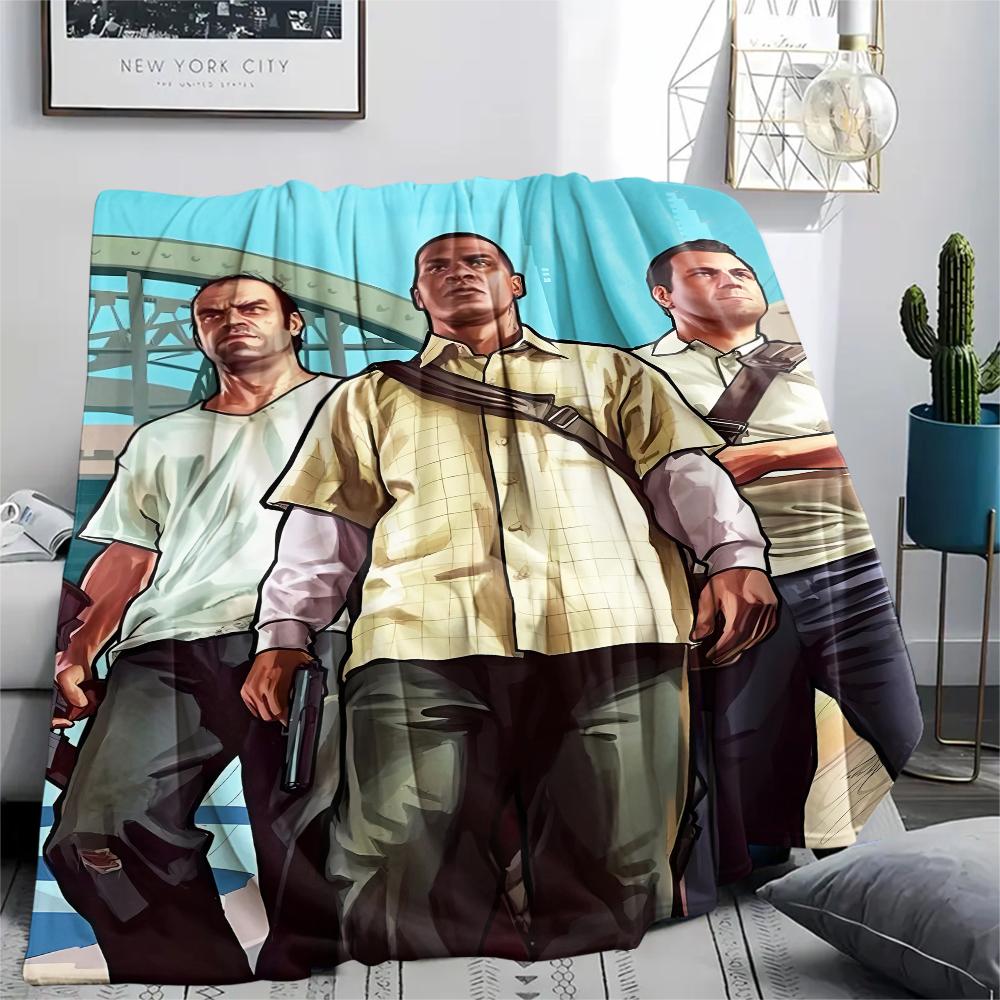 1 ks Flísová deka s potiskem Grand Theft Auto, Vysoce kvalitní, Pro všechna roční období, Domácí dekorace, Teplo a pohodlí, Perfektní jako vánoční dárky