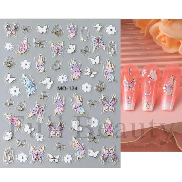 Colorful Butterfly Laser Manicure Decor Sliders Relief Engraved 5D Embossed Nail Stickers Nail Art Sticker Decal