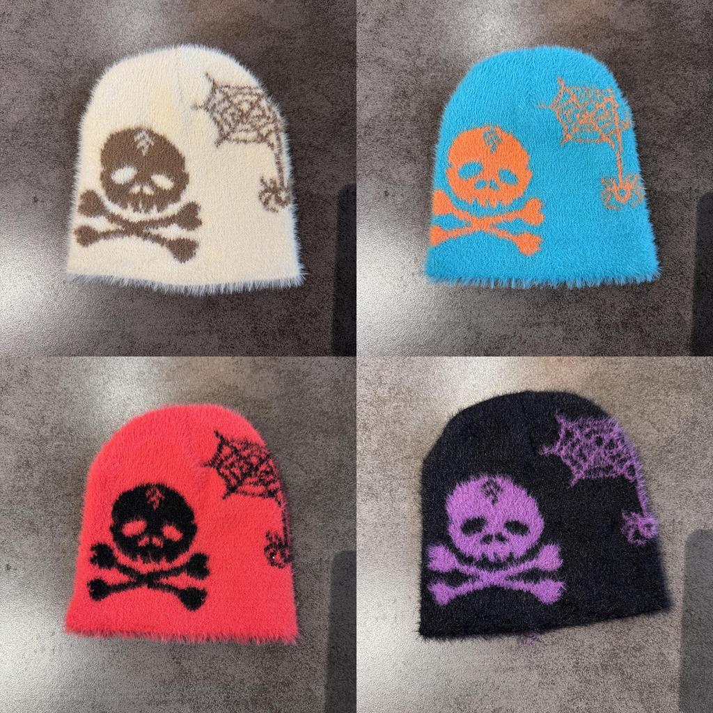 Skull Knitted Unisex Pumpkin Hat With Letter Design For Fall And Winter Seasons