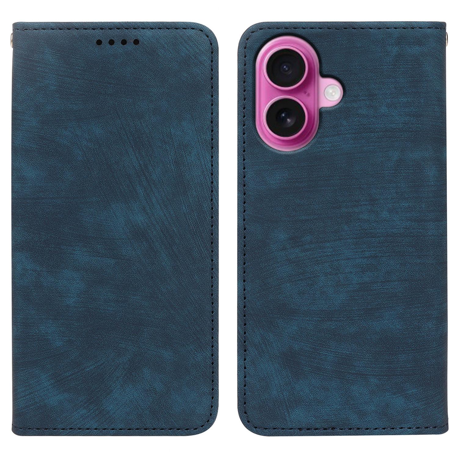 

For iPhone 17 Case Strong Magnetic Leather Wallet Phone Cover with Striped Texture Blue