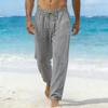 Pantaloni da Spiaggia da Uomo in Misto Lino Bianco Vita con Coulisse Pantaloni Casual