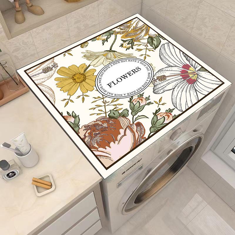 Floral Washing Machine Lid Mat: Quick-Dry, Absorbent, Easy-Clean, Non-Slip, Stain-Resistant Soft Pad