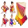Maillot de ballet pour enfant à manches courtes, bloc de couleurs, strass, body en maille avec fermeture à pression à l'entrejambe pour gymnastique rythmique, spectacle sur scène