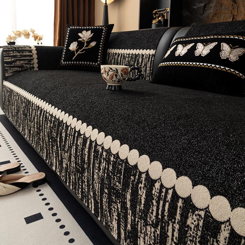 

2025 new high-end mid-ancient sofa cushion cover cloth four-season universal seat cushion fixed non-slip straight row seat cushion 70*70cm