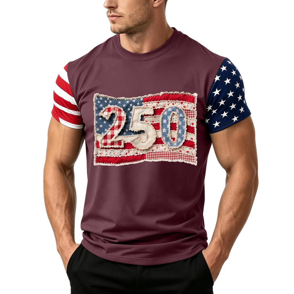 Men's Independence Day Flag Print Short Sleeve T-Shirt, Loose Casual Daily Summer Tops