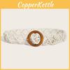 Cotton Linen Retro Belt Women Handmade Woven Waistband Round Wooden Buckle Dress