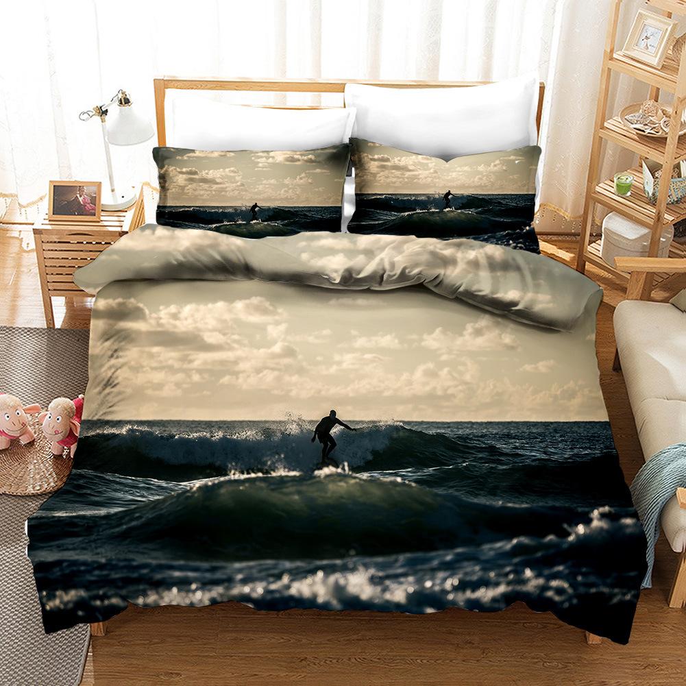 Surfing Bedding Set Queen/King/Full for Boys Kids Men Surfboards Duvet Cover Polyester Youth Ocean Sport Theme Comforter Cover