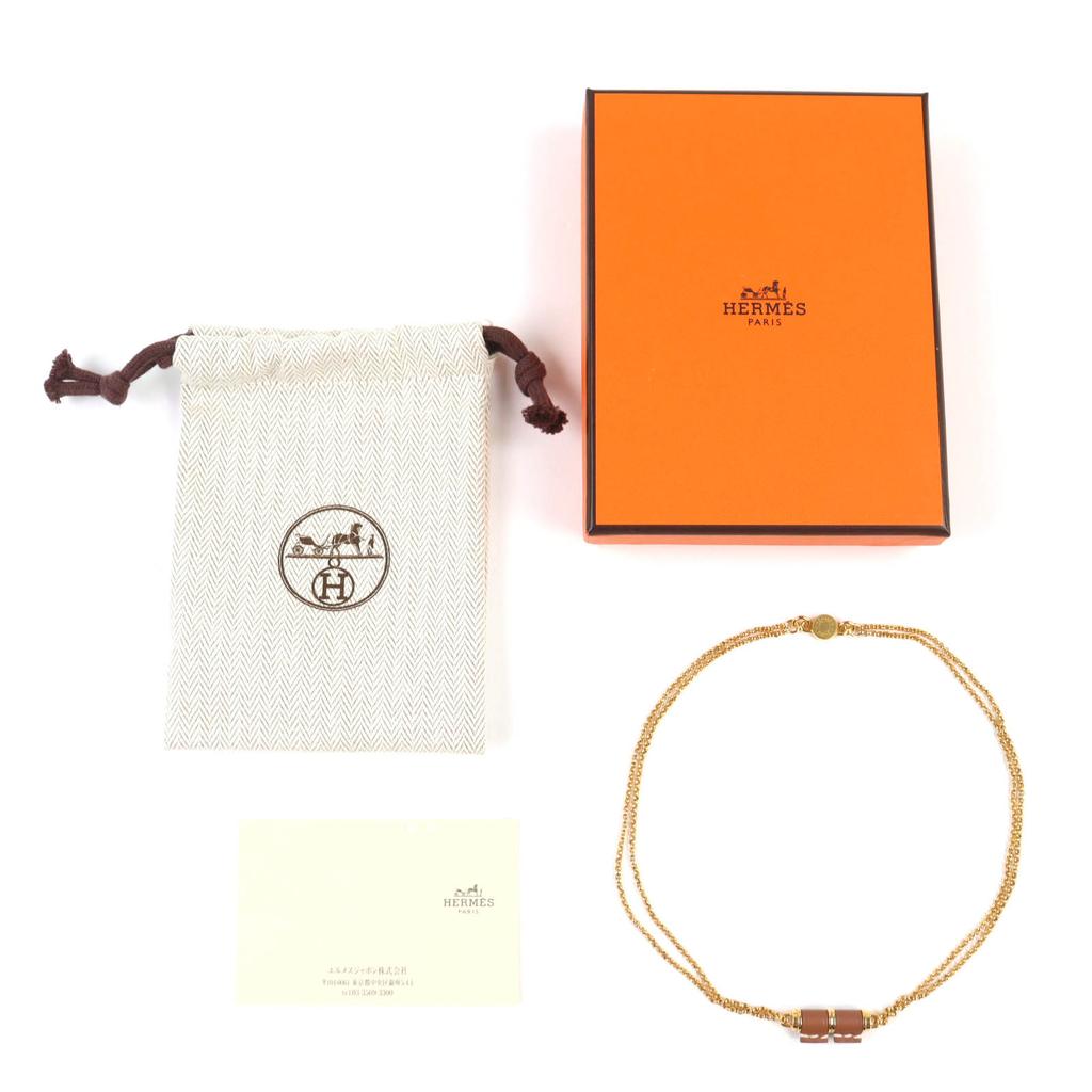 Pristine HERMES Necklace Charnier PM Serie gold Vaux Swift Leather Women Used