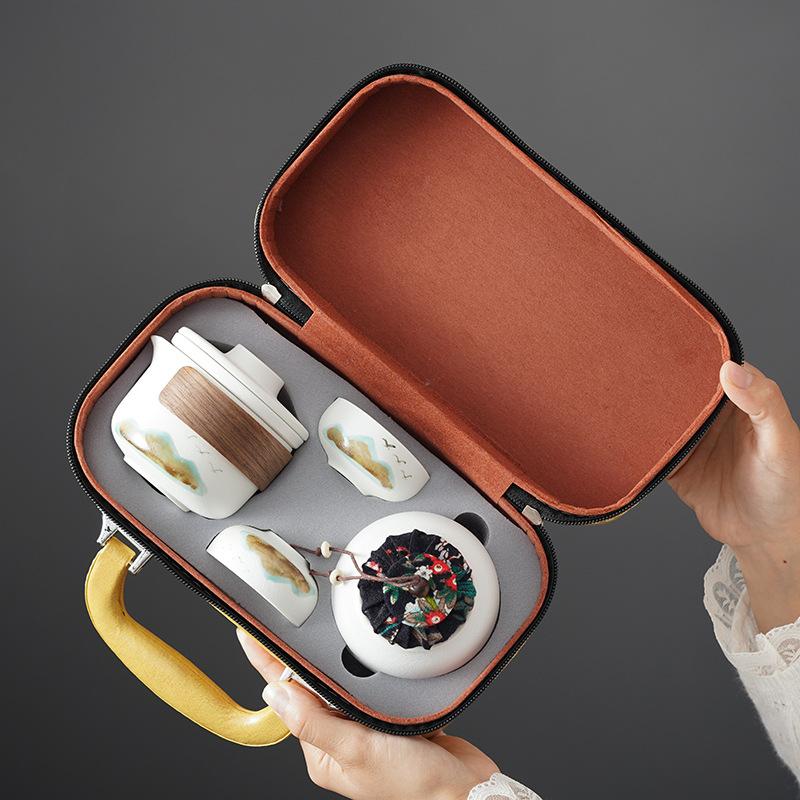 Creative Guochao Ceramic Retro Kung Fu Lingxue Pot Tea Set Travel Tea Set