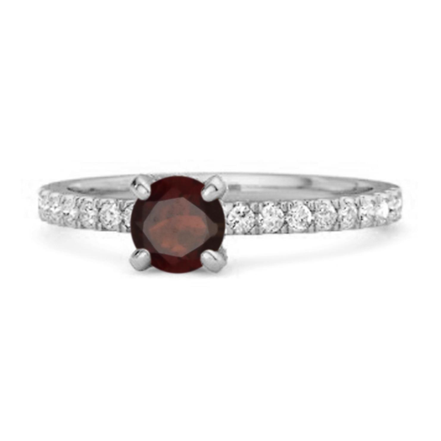 Garnet Classic Solitaire pave Band Ring - 925 Sterling Silver 12