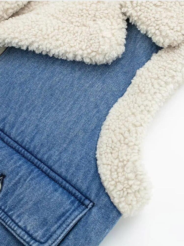 Winter Warm Waistcoat Jacket Women Thick Patchwork Female Vest Autumn Winter Lapel Fleece Pocket Sleeveless Lady Streetwear