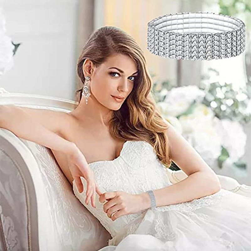 Wedding Elastic Rhinestone Stretch Bracelets,Twinkle Diamond Tennis Bangle,Band Silver Crystal Sparkling Bridal Stackable Bracelet