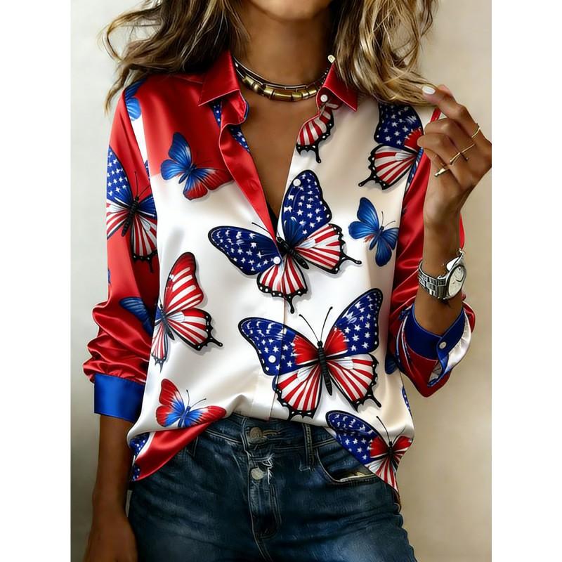 Vintage Contrast Stripe Satin Long Sleeve Shirt Loose Fit Casual Workwear Blouse Women
