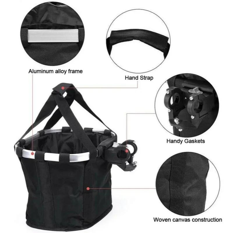Detachable Bicycle Front Basket 2in1 Bike Small Pet Dog Carry Pouch MTB Cycling Handlebar Tube Hanging Fold Baggage Bag