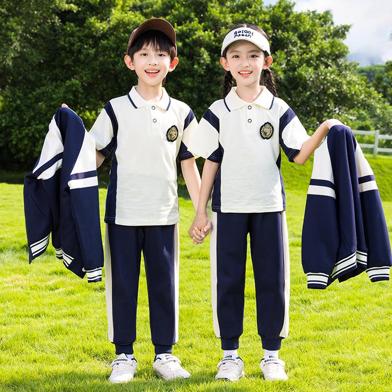 Spring-Autumn Academy-Style Navy Blue Kindergarten & Primary School Baseball Jacket Set