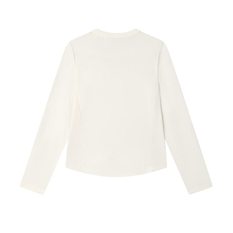 Fila Simple Round Neck Solid Color Pullover Long Sleeve Sun Protection T-Shirt Women Tops Fog-Lotus-White F11W513205F-IV