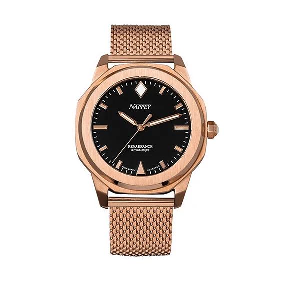 Nappey Renaissance Roségold und Schwarz Mailänder Automatik NY41-BD1M-6B9A 200M Unisex-Uhr