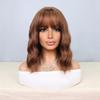 Premium Synthetic Brown Wigs for Women Long Curly Wavy Wig with Bangs Medium Length Bob Drag Queen Hairstyle Wig Cosplay Costume