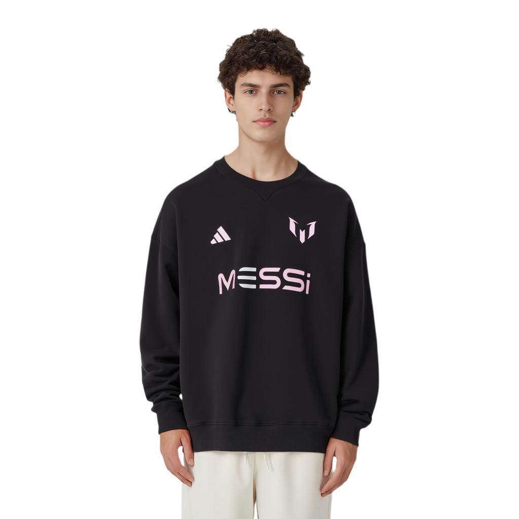 Adidas Messi Crew Sweatshirt With Letter Print Men Sweatshirts Black JC6120
