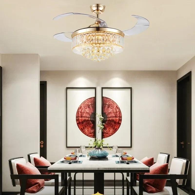 Luxury Gold Crystal Ceiling Fan With Lights 42 Inch Remote Control 110V 220 V Ceiling Fan Nordic Design Chandeliers Fans Lamp