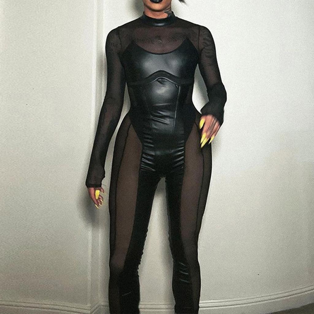 Dámské sexy spodní prádlo, párty sestřih, síťované průsvitné body s dlouhým rukávem