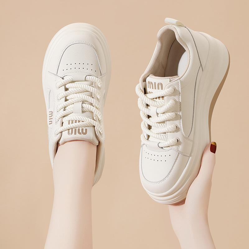 Leather Little White Shoes Women's Casual Versatile Dad Shoes Spring and Autumn Flat Bottom Thick Sole Women's Sports Shoes Women's Shoes