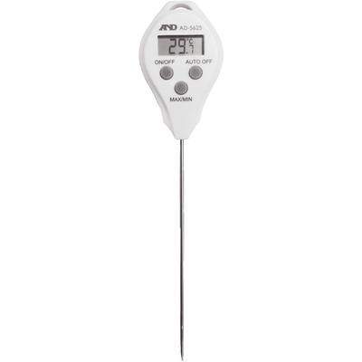 Waterproof Thermometer 40mm W X 40mm D X 176mm H A&D Pen-Style AD-5625 White, (excluding Protrusions)