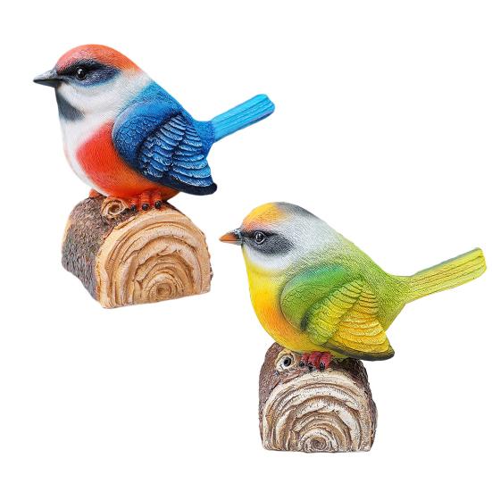 Bird Ornament with Light-Triggered Bird Sound Lifelike Look Decorative Bird Sculpture Garden Courtyard Decor