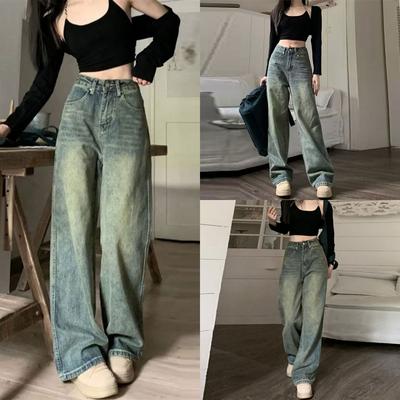 Y2k Baggy Wide Leg Jeans Women Vintage Streetwear Washed Denim Pants  Basic Slouchy Blue Trousers Femme Autumn