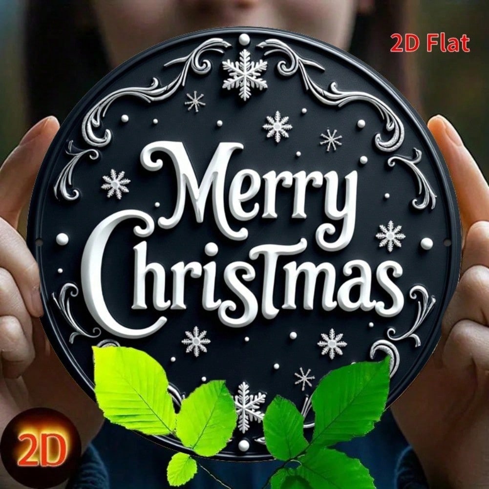 1pc Merry Christmas Metal Sign, Black & White Holiday Wall Decor with Elegant Script, Textured Metallic Surface, Indoor Outdoor Door Living Room