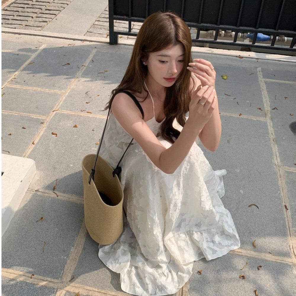 French pure desire wind seaside vacation neck suspender dress women's summer sexy backless temperament ruffle edge dress