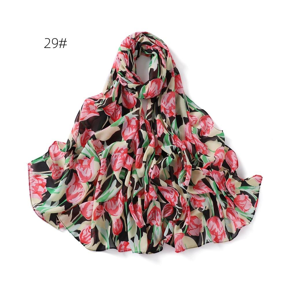New Flower Printed Chiffon Scarf Malaysian Popular Patterned Headscarf High Quality Long Shawls Muslim Women Summer Hijab Wraps